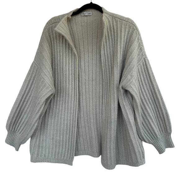Chunky Knit Cardigan Sweater Women M Ribbed Open Front Neutral Grandpa Oversized - Picture 1 of 10